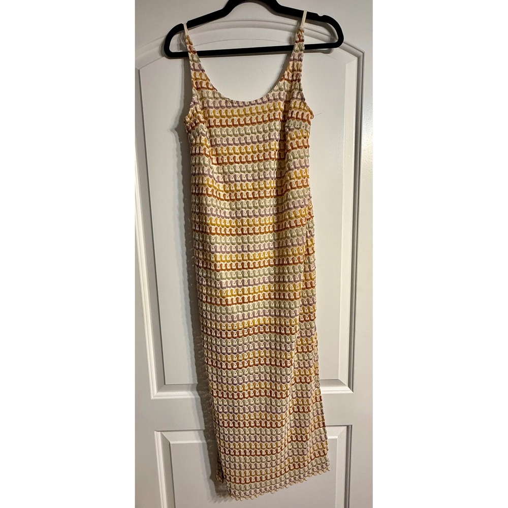 Millibon Midi Dress S Multicolor Boho Knit Scalloped Boho Crochet Festival 70s